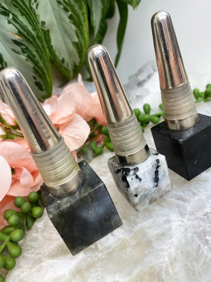 Crystal Wine Stoppers Moonstone, Labradorite & Tourmaline