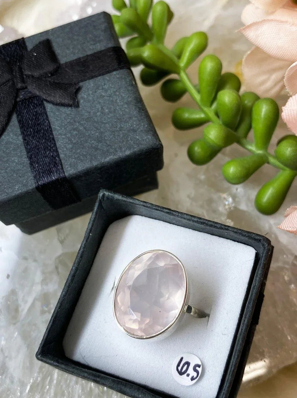 Faceted-Rose-Quartz-Crystal-Rings-Oval-Pear-Sterling-Silver-Band