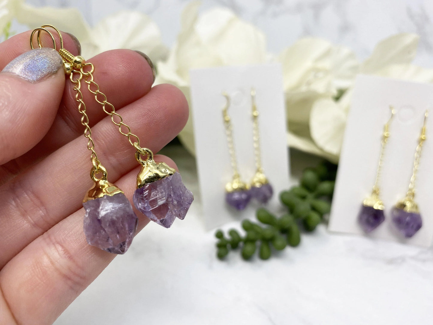 Amethyst Gold Plated Dangle Earrings