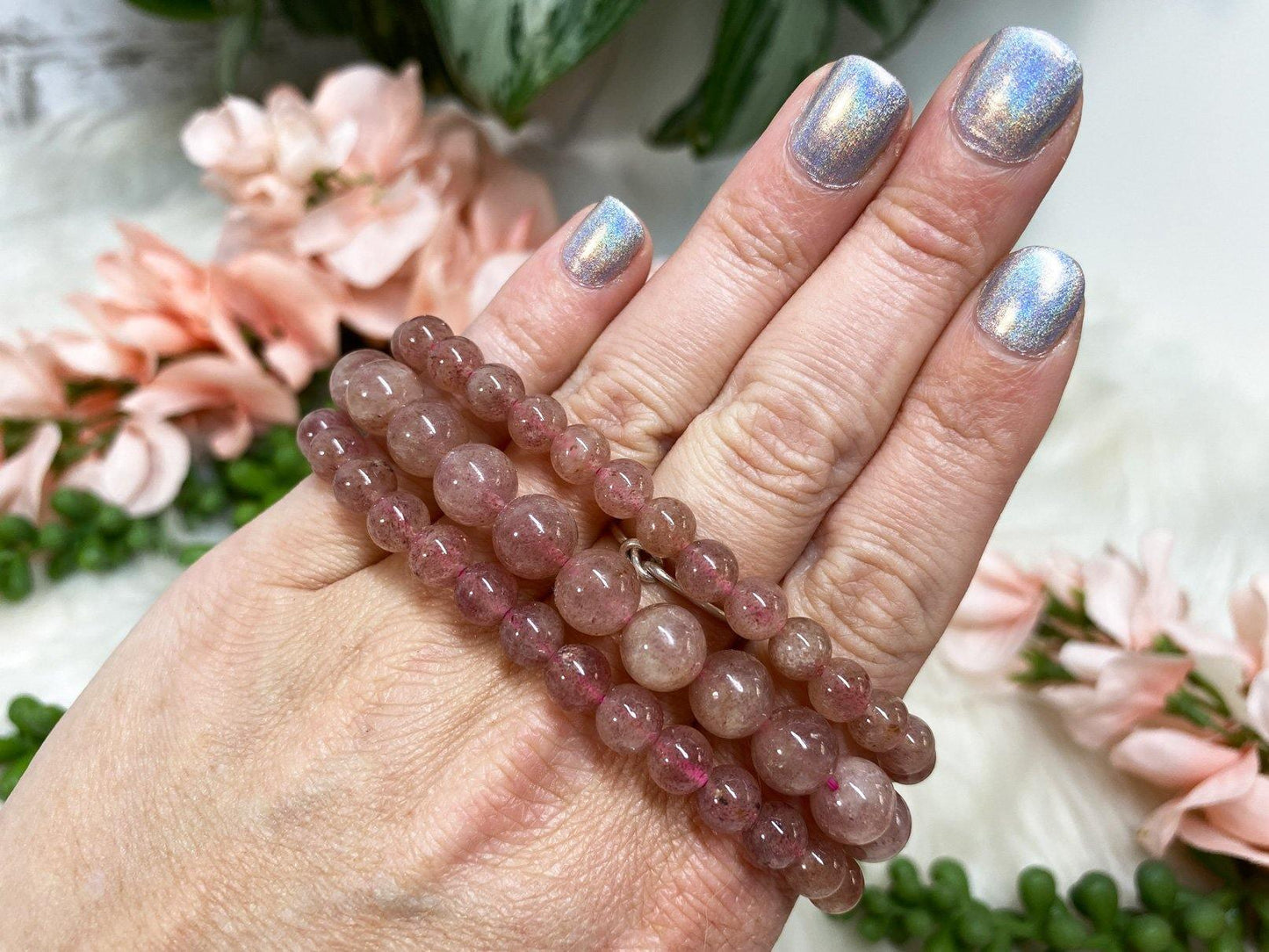 Natural red aventurine strawberry quartz bracelet