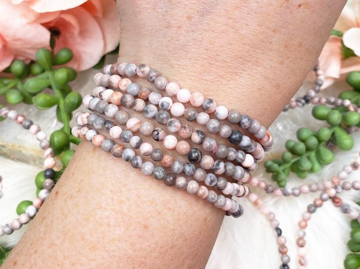 Gray and Pink Zebra Jasper Bracelets Small 4mm Size – Contempo