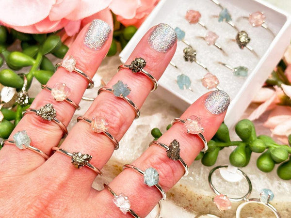925 Sterling Silver Raw Crystal Rings - 4 Stone Options! – Contempo ...