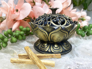 Contempo Crystals - Brass-Lotus-Bowl-for-Burning-Incense-Palo-Santo-Sage - Image 1