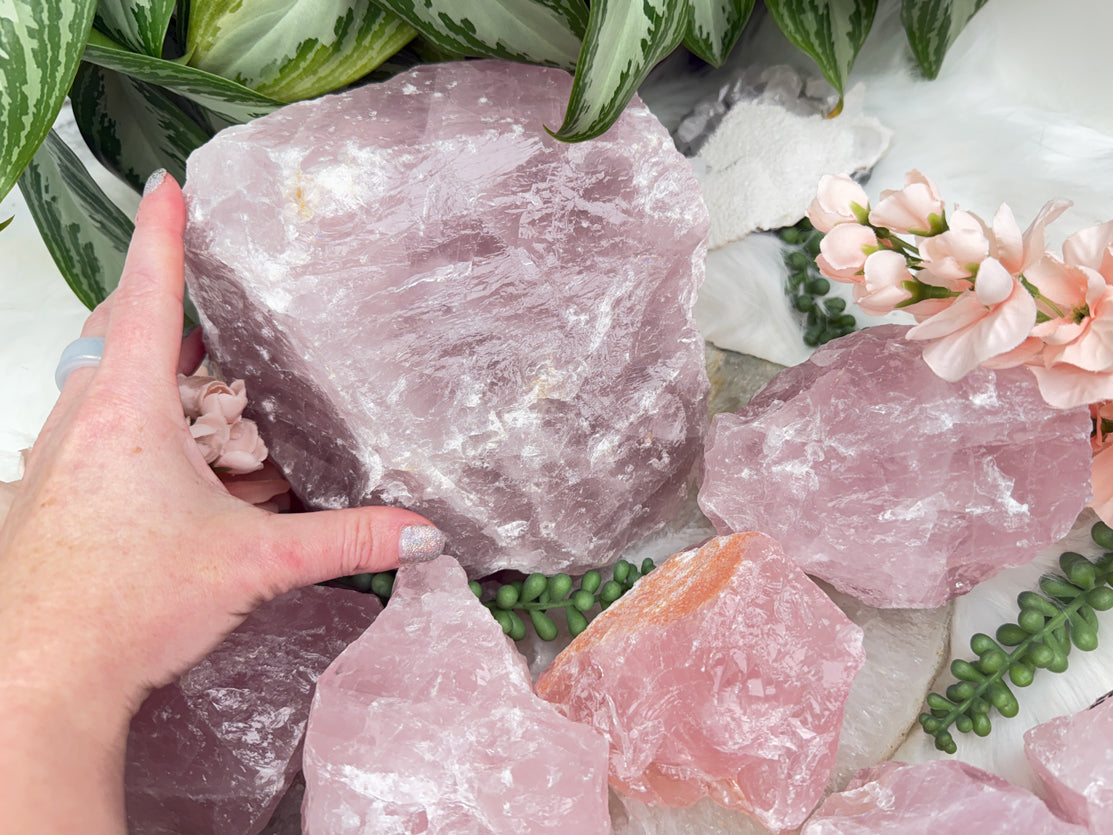 large-pink-raw-rose-quartz-crystals