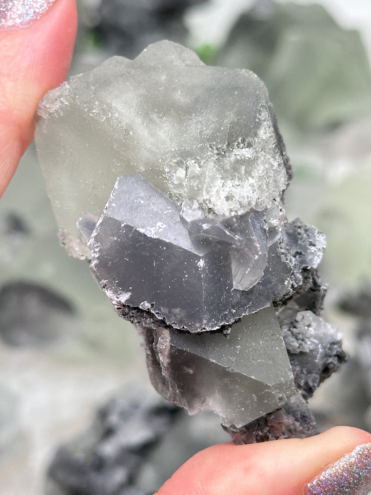 Green Fluorite Gray Bladed Calcite