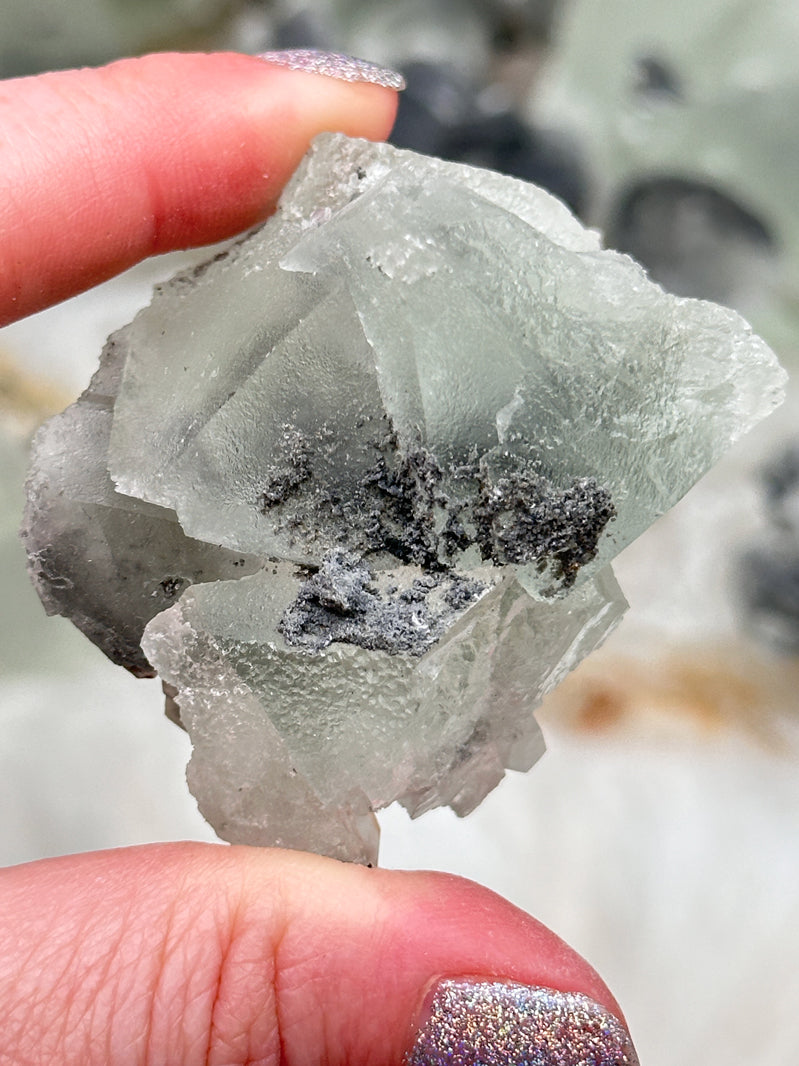 Green Fluorite Gray Bladed Calcite