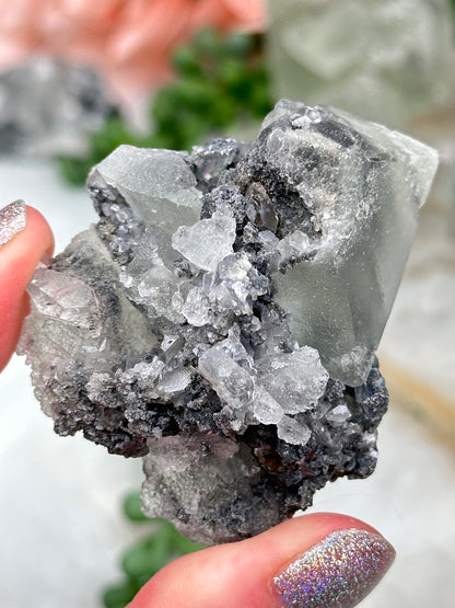 Green Fluorite Gray Bladed Calcite