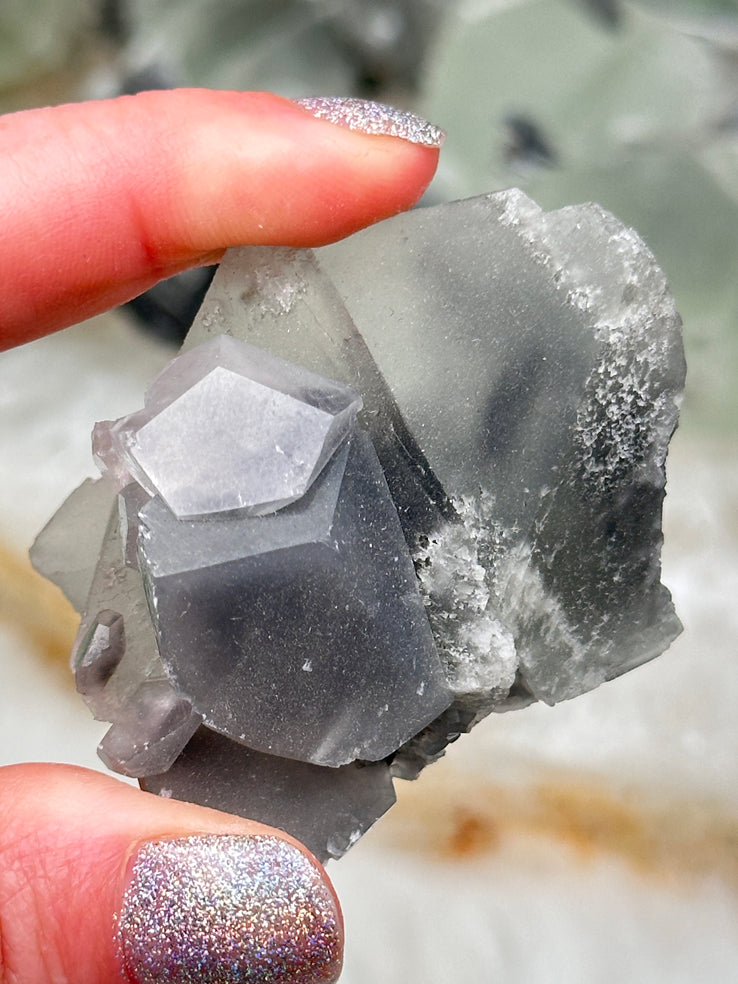 Green Fluorite Gray Bladed Calcite