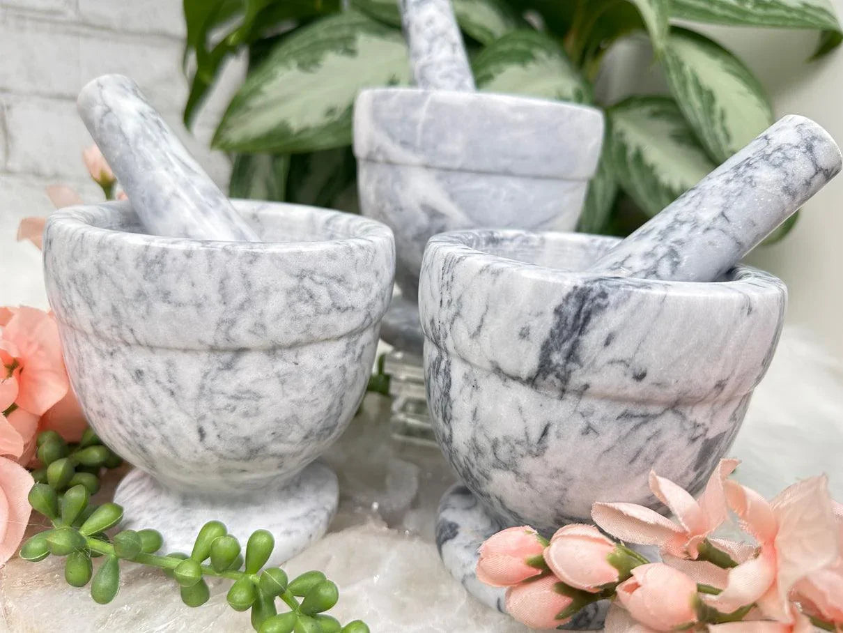 Marble Mortar & Pestle Gray & White
