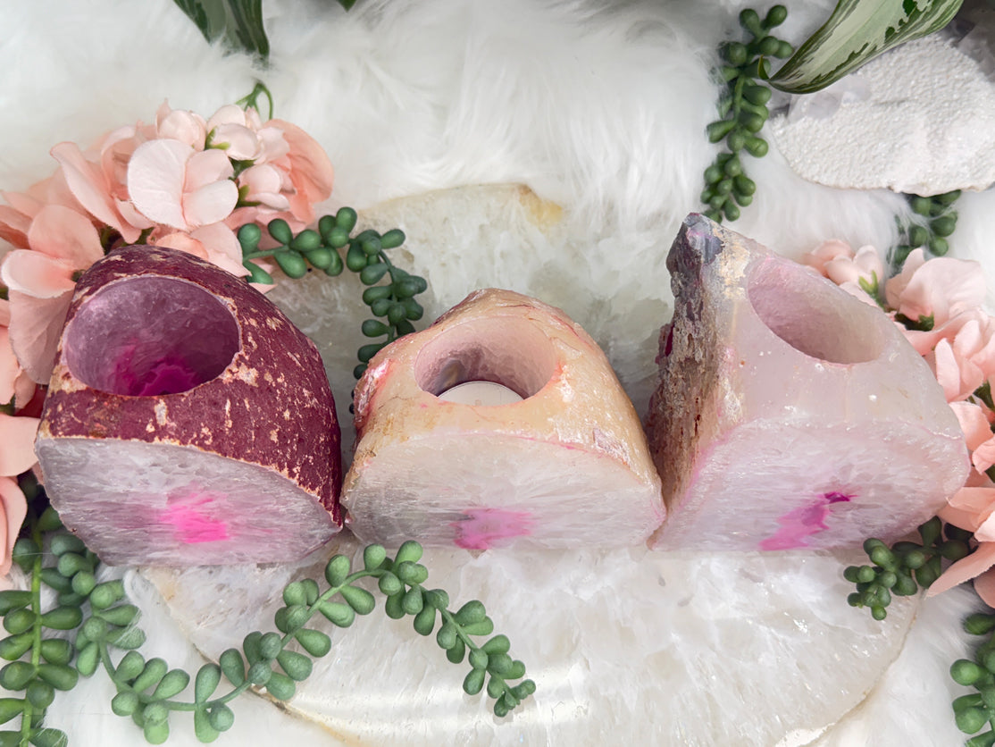 Pink Agate Candle Holders