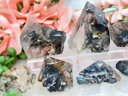 Black Brookite in Quartz