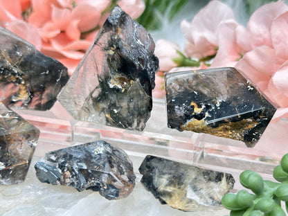 Black Brookite in Quartz