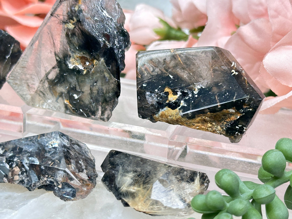 Black Brookite in Quartz