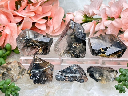 Black Brookite in Quartz