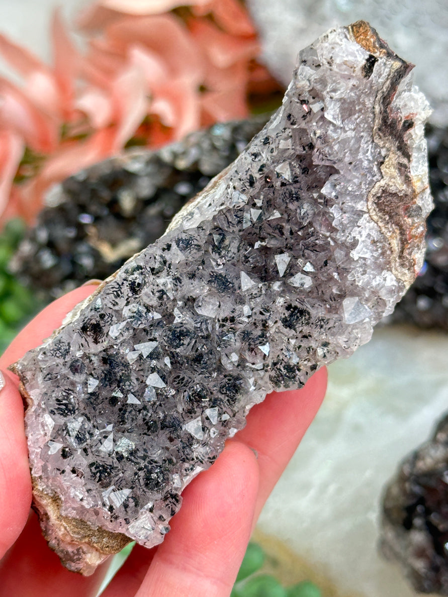 Natural 'Black' Quartz - Goethite Inclusion Filled Lustrous hot Quartz Crystals in Agate, from Morocco