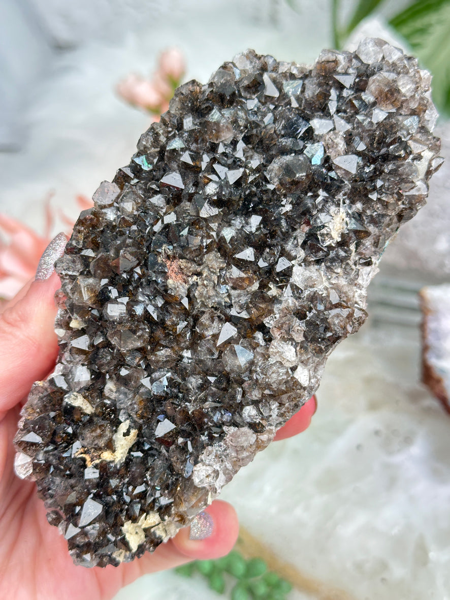 Natural 'Black' Quartz - Goethite Inclusion Filled Lustrous Quartz Crystals in Agate, cheapest from Morocco