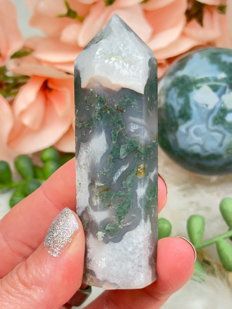 Moss Agate Spheres, Points & More
