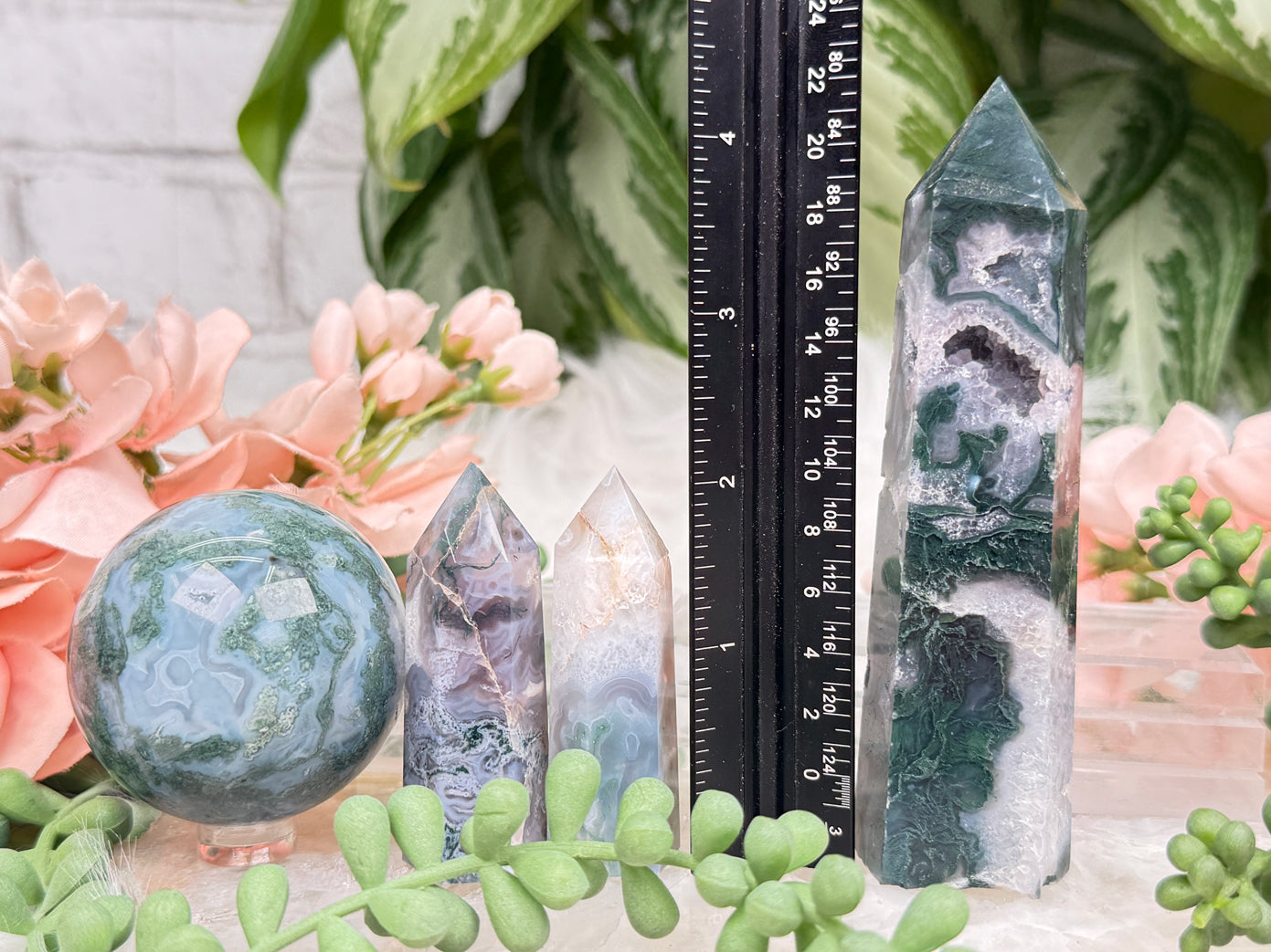 Moss Agate Spheres, Points & More