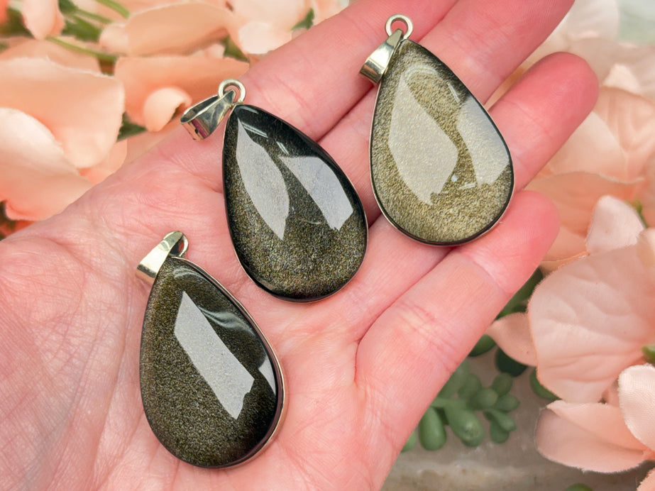 Gold Obsidian Teardrop Pendants