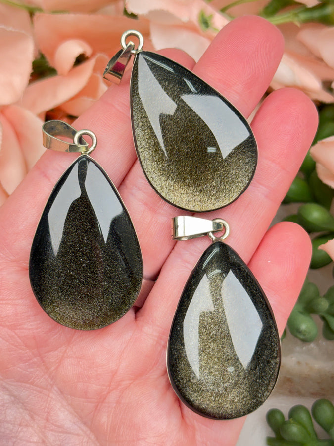 Gold Obsidian Teardrop Pendants