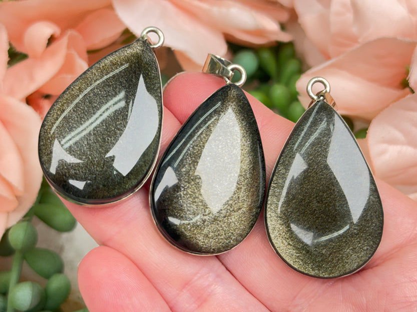 Gold Obsidian Teardrop Pendants