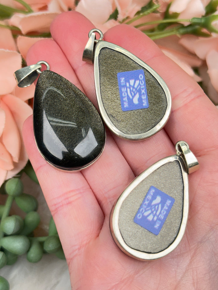 Gold Obsidian Teardrop Pendants