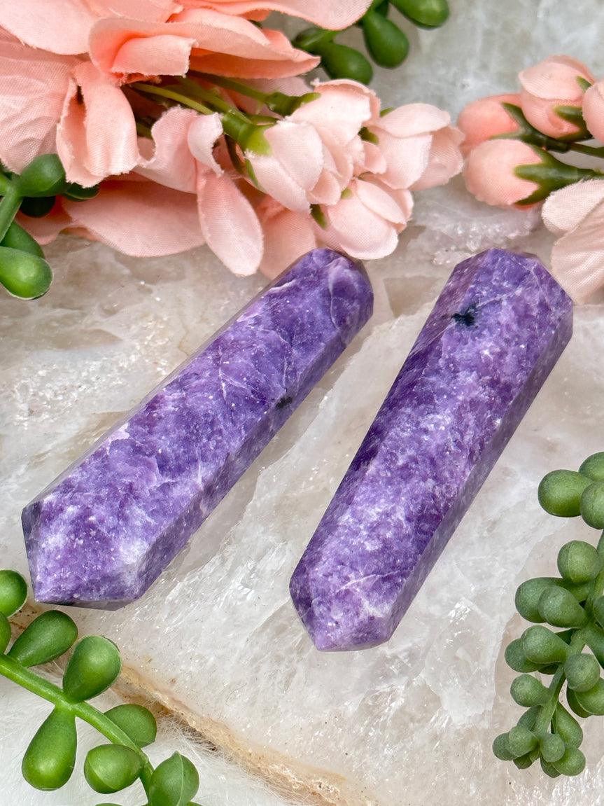 Purple Lepidolite with peach moonstone crystal standing point from Mozambique / crystal for love / Metaphysical gift offers for her qb10