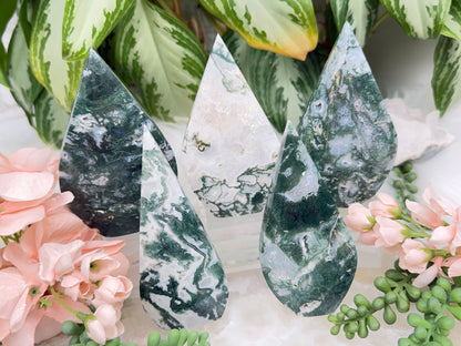 Green Moss Agate Flames