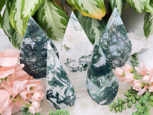 Green Moss Agate Flames