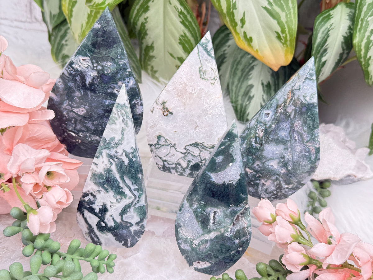 Green Moss Agate Flames