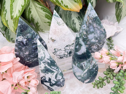 Green Moss Agate Flames
