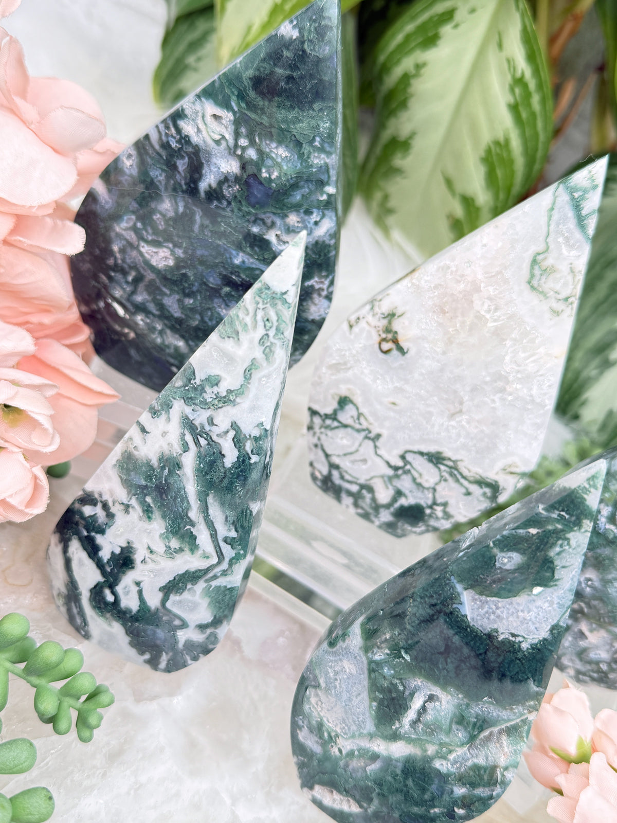 Green Moss Agate Flames