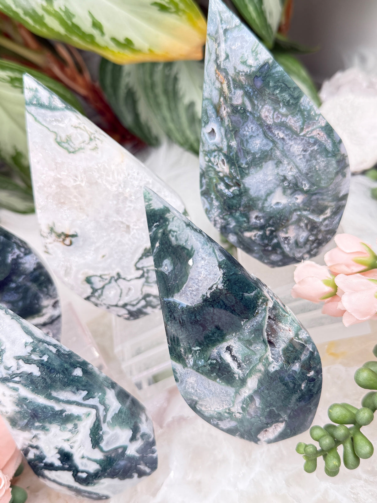 Green Moss Agate Flames