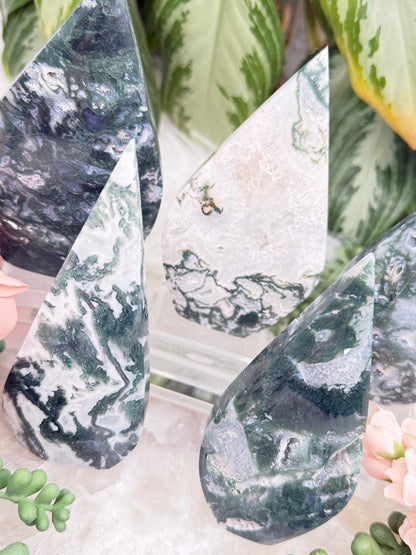 Green Moss Agate Flames