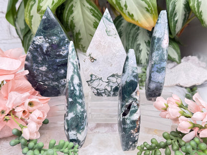 Green Moss Agate Flames