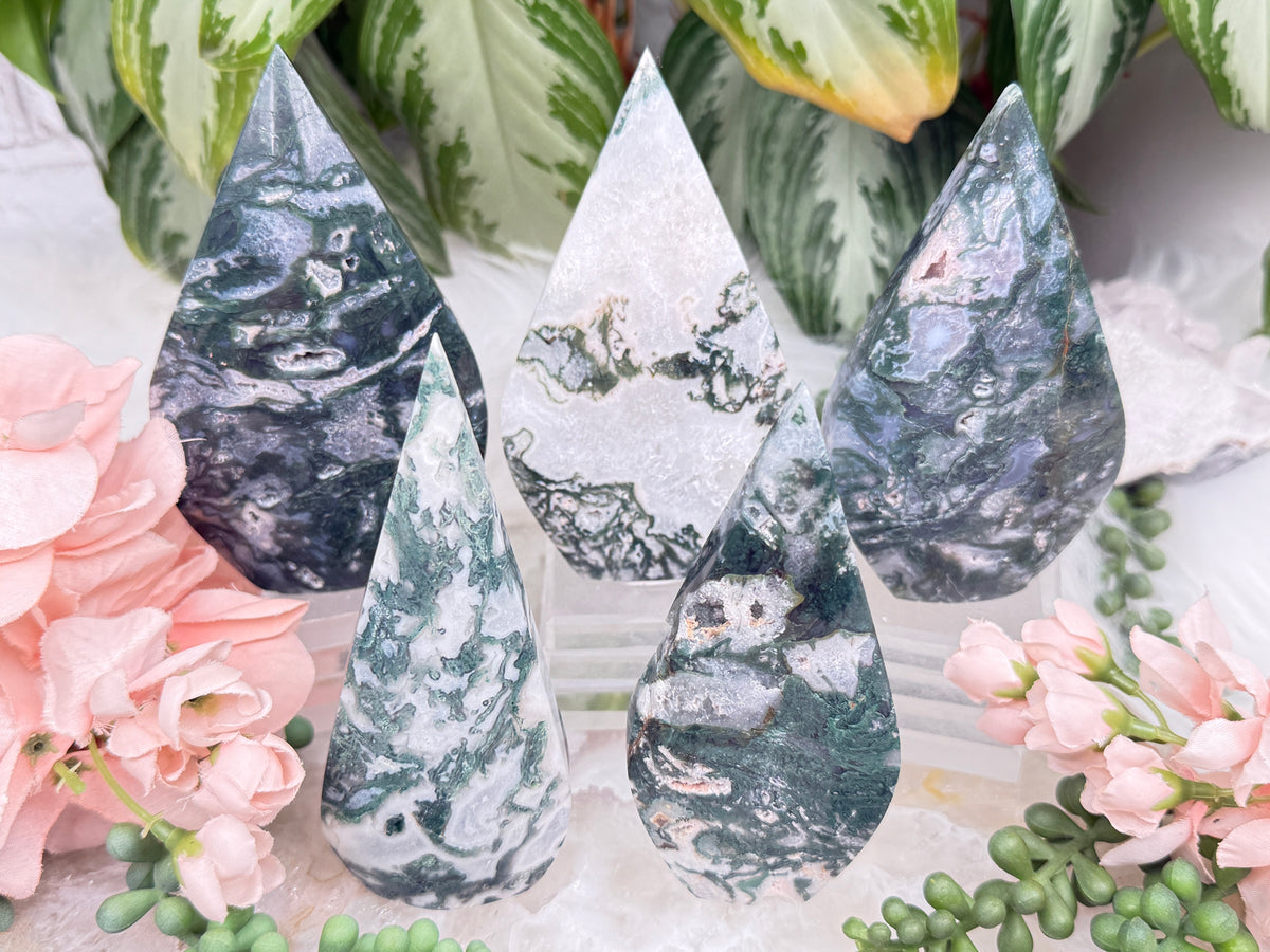 Green Moss Agate Flames