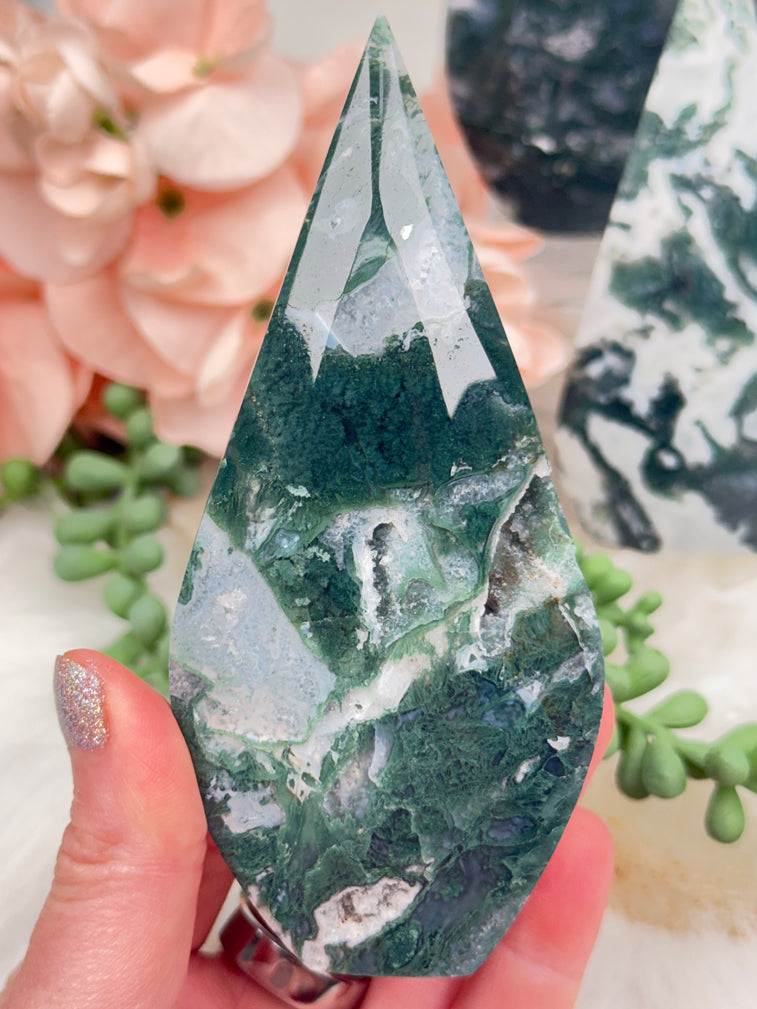 Green Moss Agate Flames