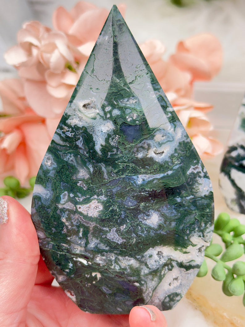 Green Moss Agate Flames