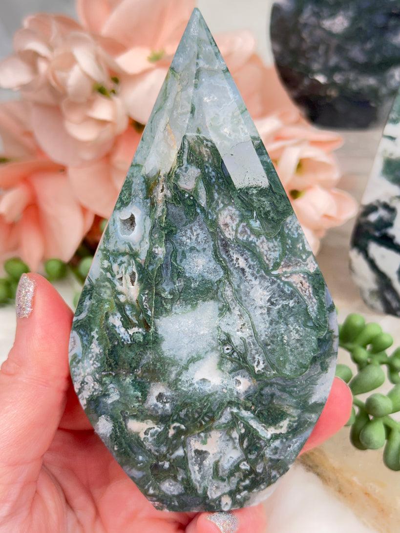 Green Moss Agate Flames