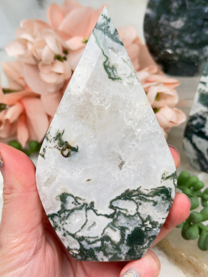 Green Moss Agate Flames