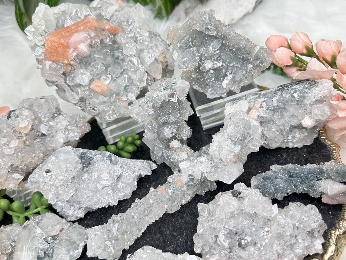 Apophyllite Green Cube on Chalcedony Natural Mineral Specimen # B