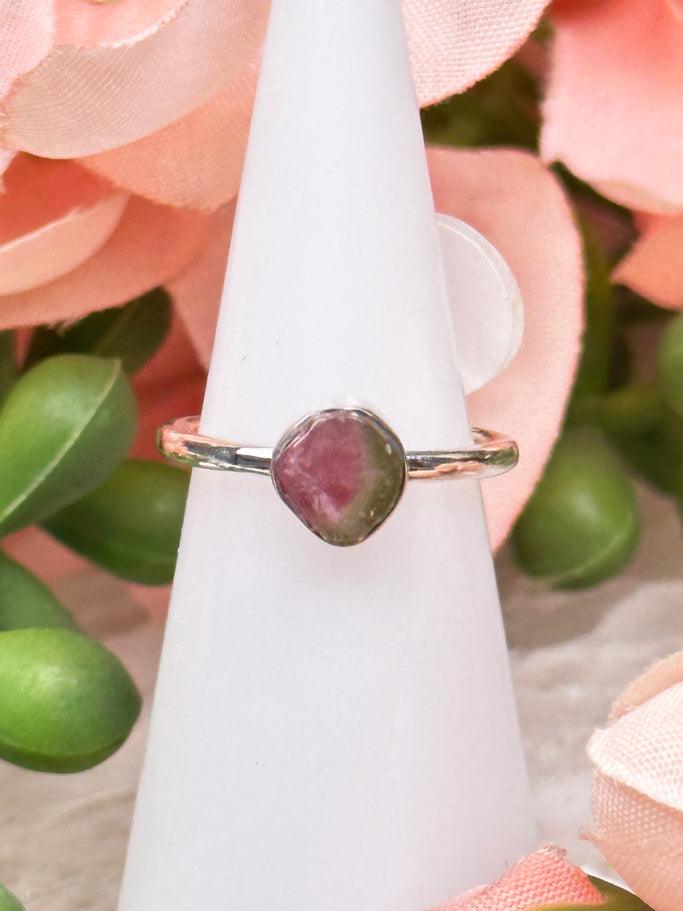 Tourmaline slice ring, Natural Tourmaline rings, Bi color Tourmaline Rings in orders silver, 925 sterling silver ring, Handmade Ring