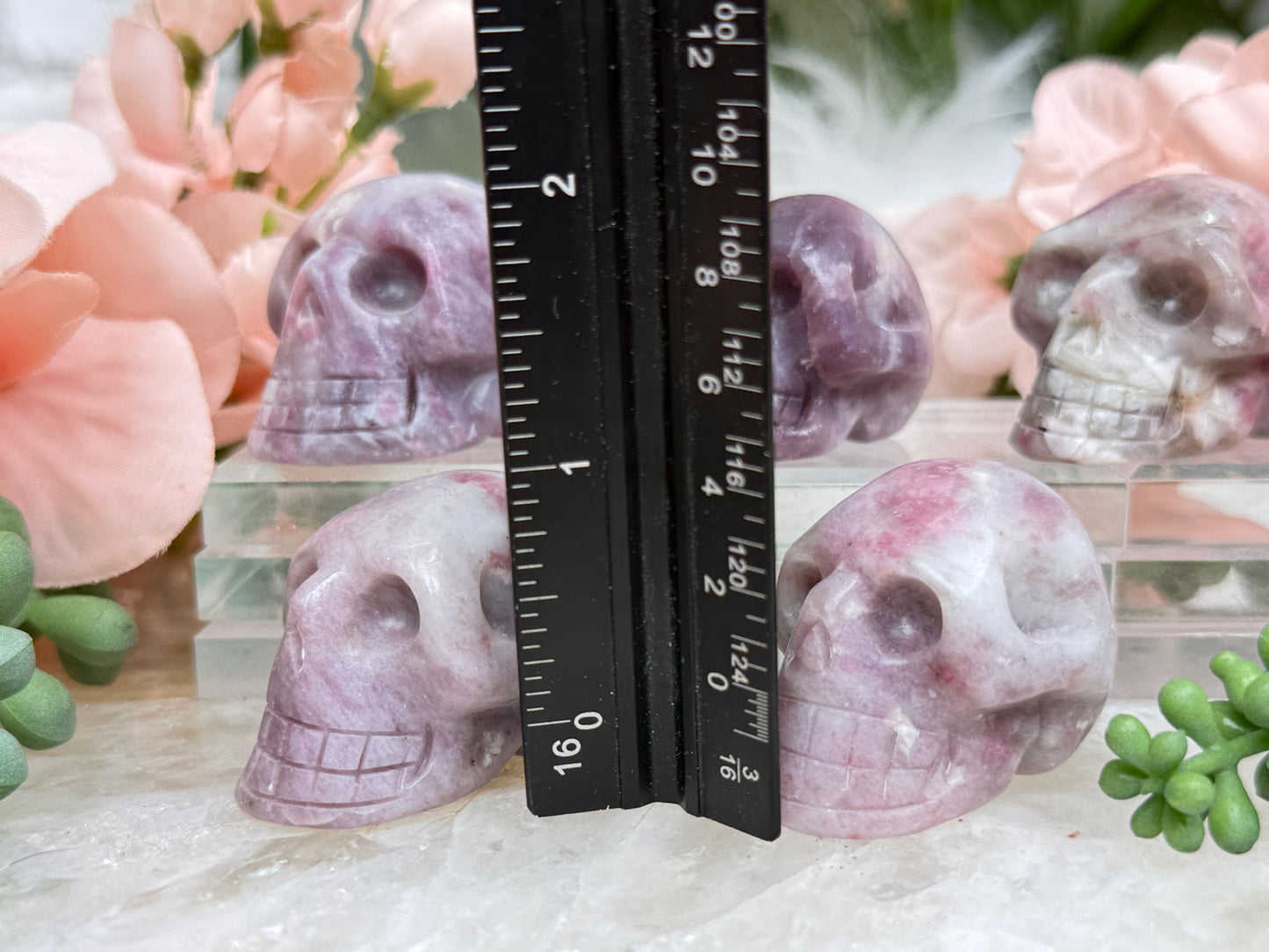 Lepidolite Pink Tourmaline Skulls