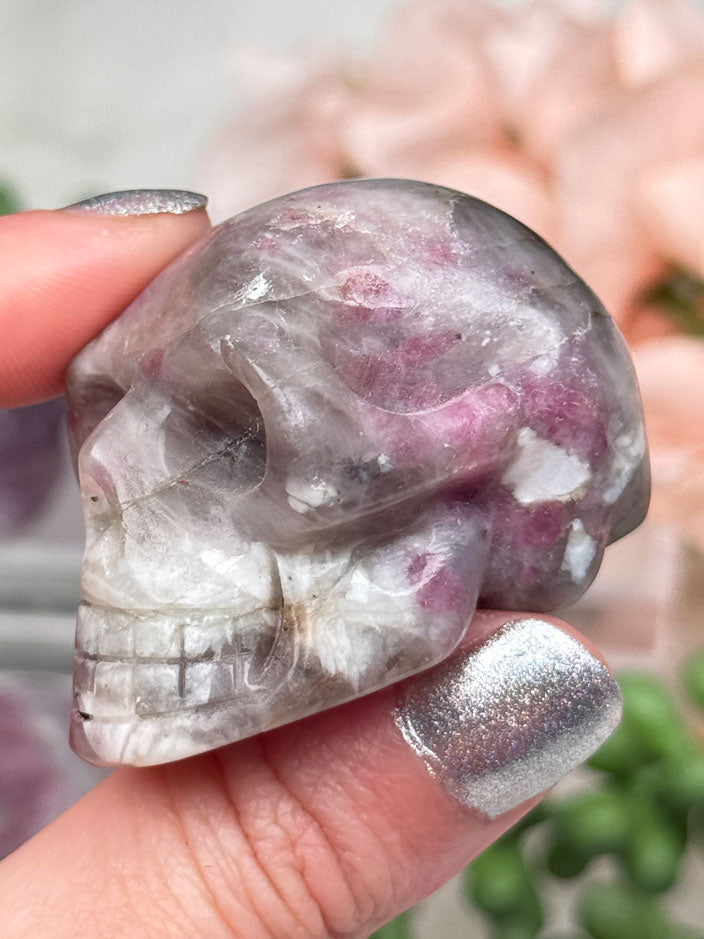 Lepidolite Pink Tourmaline Skulls