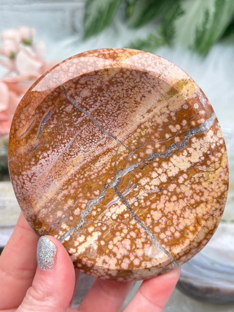 Natural green x orange fashion x gray Polychrome Jasper dish/bowl from Madagascar, 1 lb. 1.7 oz./502 grams