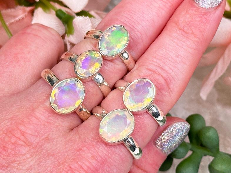 Faceted Silver Opal Rings