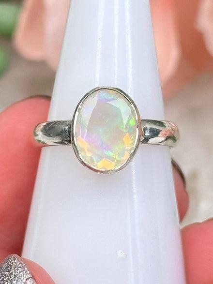 Faceted Silver Opal Rings