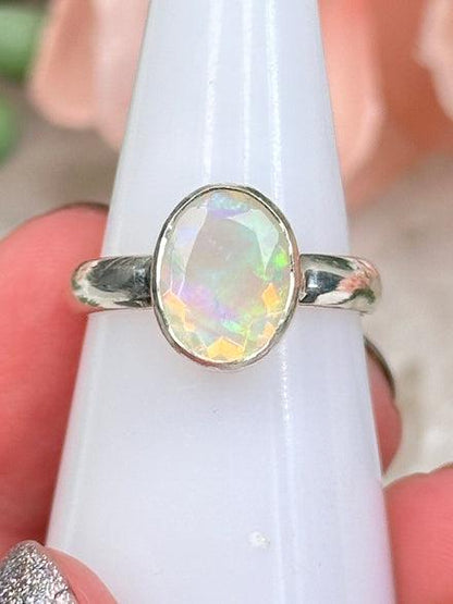 Faceted Silver Opal Rings