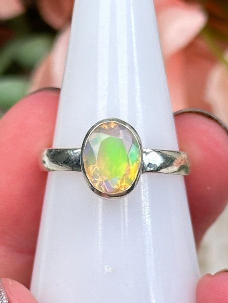Faceted Silver Opal Rings
