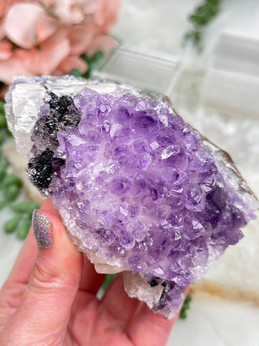 Quartz Amethyst Over Calcite